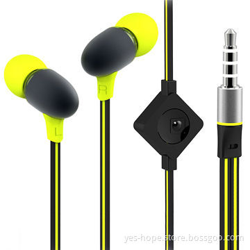3.5mm flat wired metallic earphone with mic